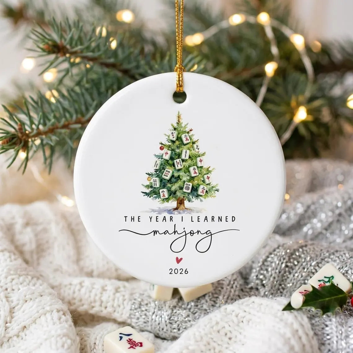 The Year I Learned Mahjong - Custom Mahjong Ornament Funny Mahjong Group Gift,Christmas Gift For Mahjong Club 2026,Merry Mahjong Chinoiserie