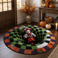 Creepy Jester 3D Illusion Rug, Halloween Clown Round Area Rug, Spooky Checkerboard Floor Mat, Gothic Horror Home Decor, Creepy Gift