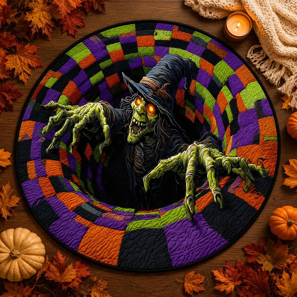 3D Witch Halloween Round Rug, Spooky Haunted House Floor Mat, Creepy Decor