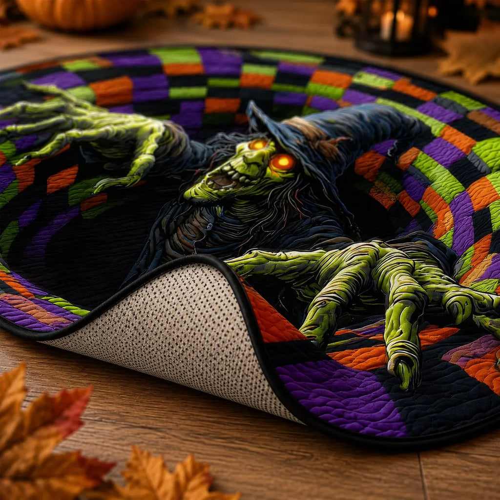 3D Witch Halloween Round Rug, Spooky Haunted House Floor Mat, Creepy Decor