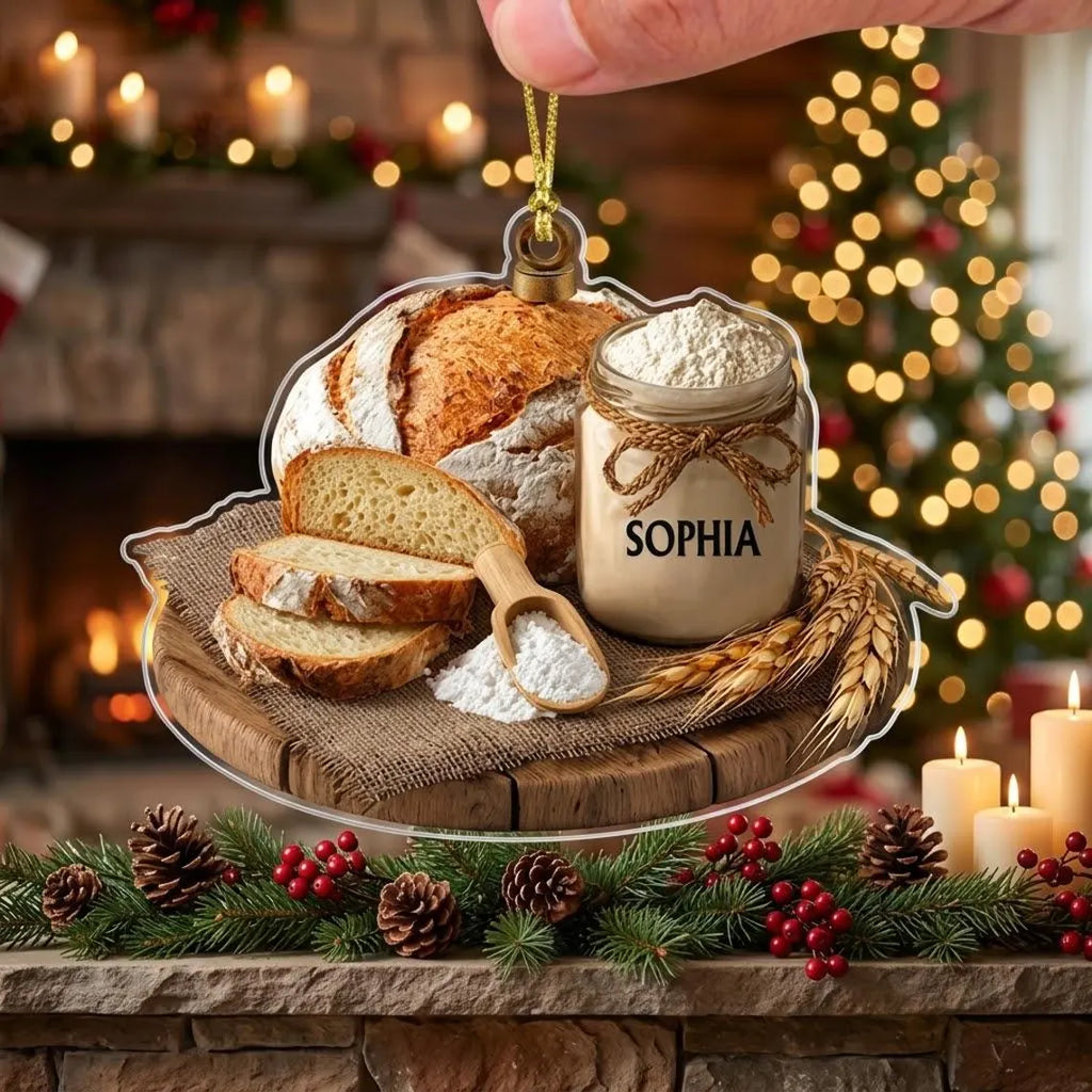 Custom Sourdough Starter Ornament, Personalized Bread Baker Gift, Sourdough Bread Loaf Keepsake,Foodie Christmas Decor, Kitchen Holiday Gift