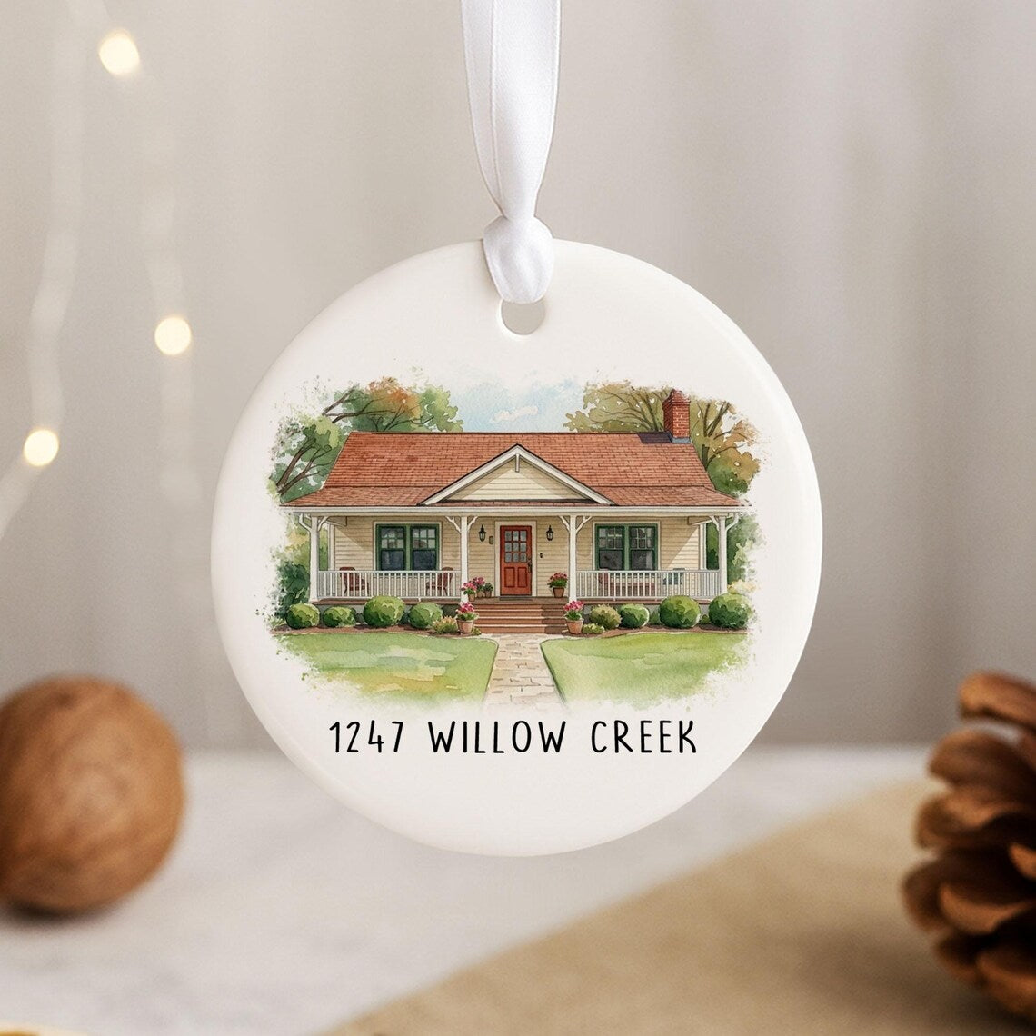 Personalized Watercolor New Home Photo Ornament,Custom House Address Ornament, Housewarming Gift, Realtor Client Gift, Couples Home Ornament