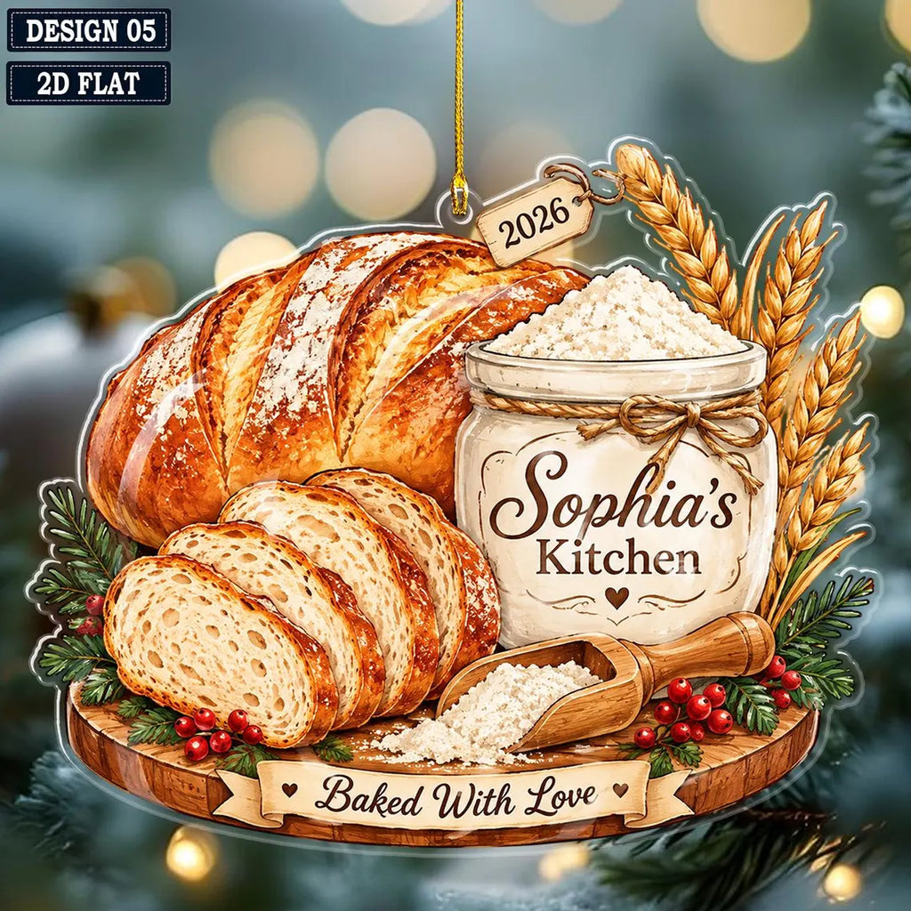 2D Flat Personalized Sourdough Kitchen Christmas Ornament, Custom Name Bread Baker Keepsake