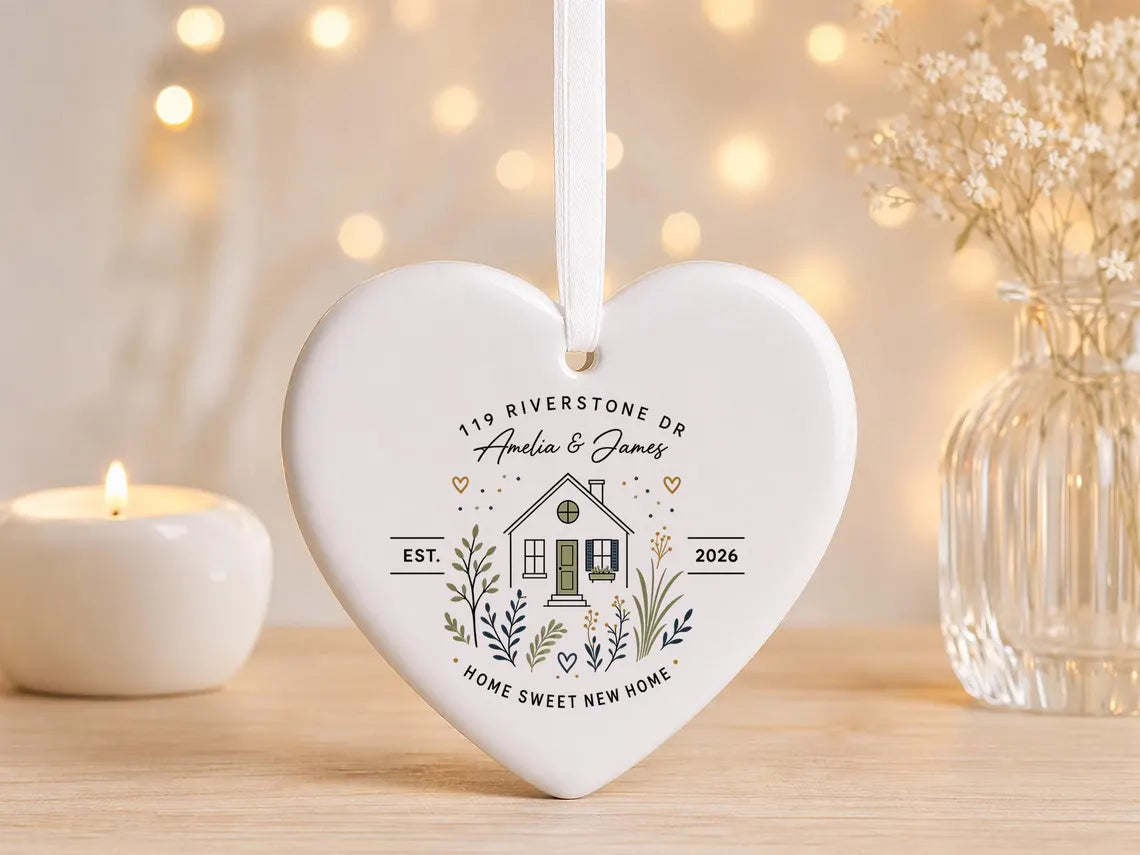 Personalized New Home Ornament With Custom Address Names Year, Housewarming Gift For Couple, First Home Keepsake