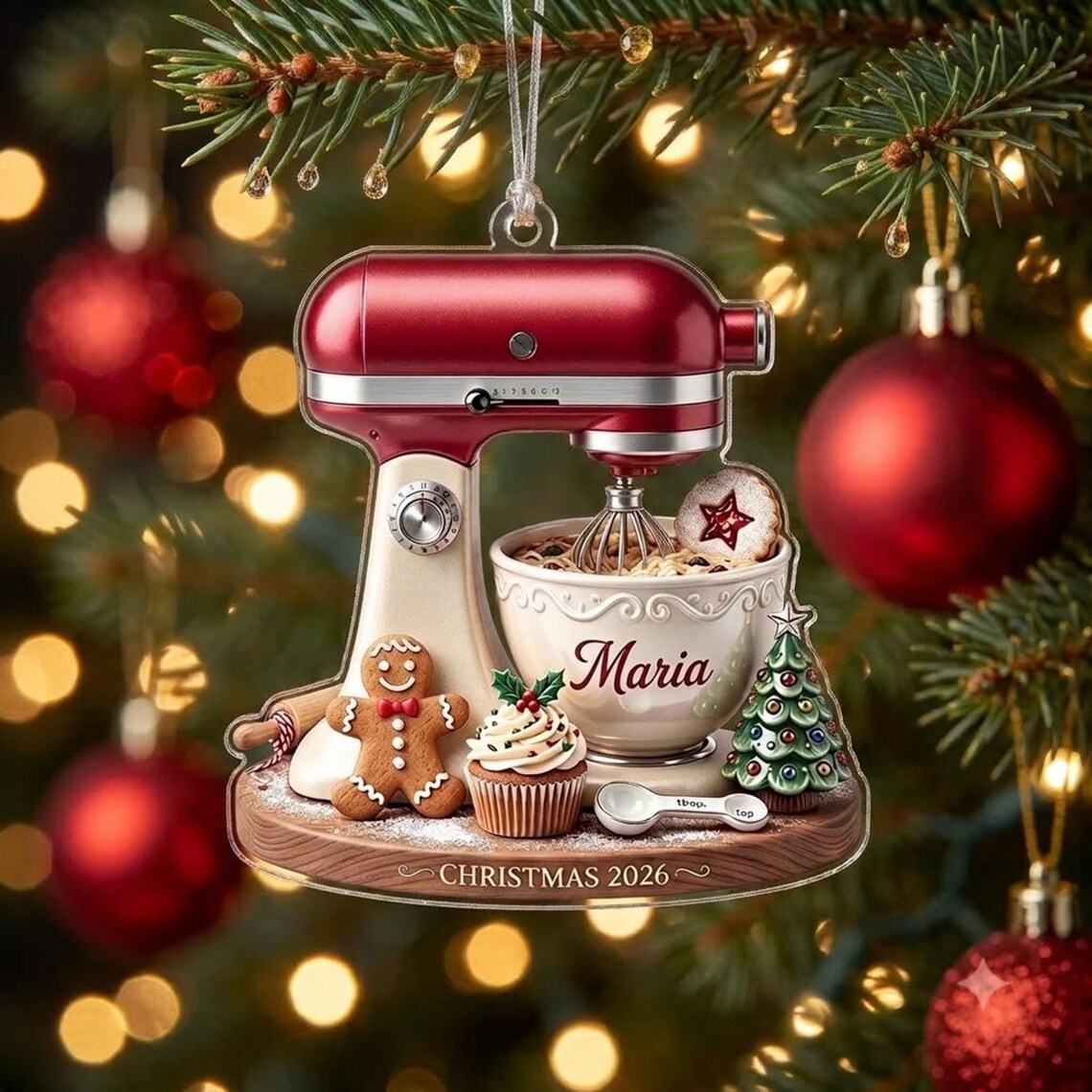 2D Flat Personalized Stand Mixer Christmas Ornament, Custom Baker Gift, Acrylic Baking Ornament
