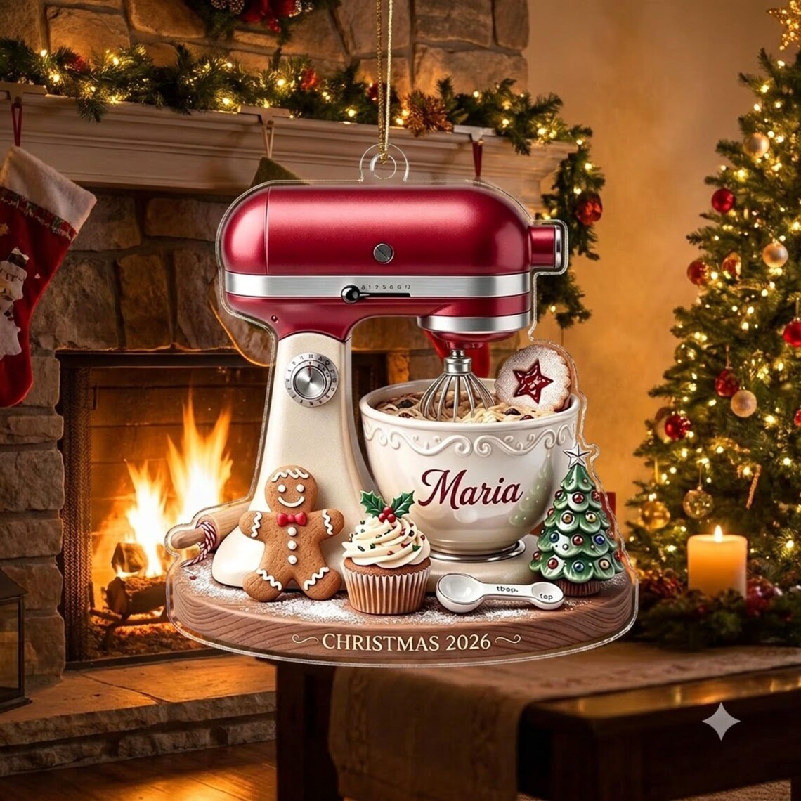 2D Flat Personalized Stand Mixer Christmas Ornament, Custom Baker Gift, Acrylic Baking Ornament