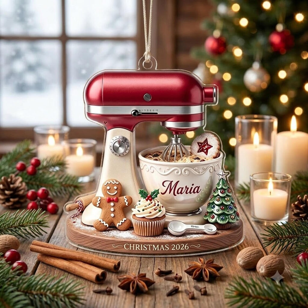 2D Flat Personalized Stand Mixer Christmas Ornament, Custom Baker Gift, Acrylic Baking Ornament
