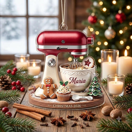 2D Flat Personalized Stand Mixer Christmas Ornament, Custom Baker Gift, Acrylic Baking Ornament