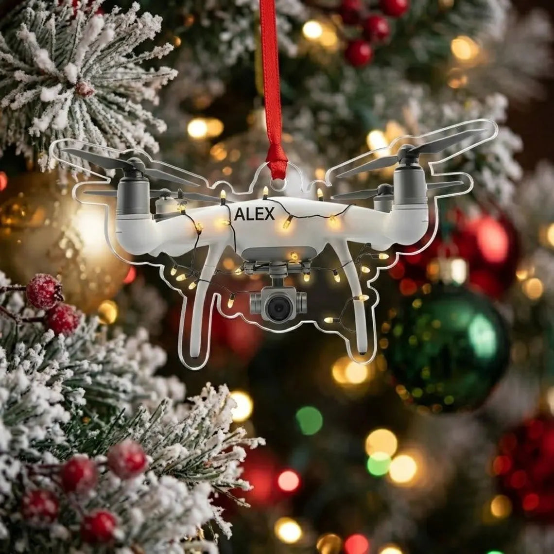 Personalized Drone Christmas Ornament, Custom Drone Pilot Xmas Tree Decor, Quadcopter Enthusiast Gift, Hobbyist Tech Holiday Ornament
