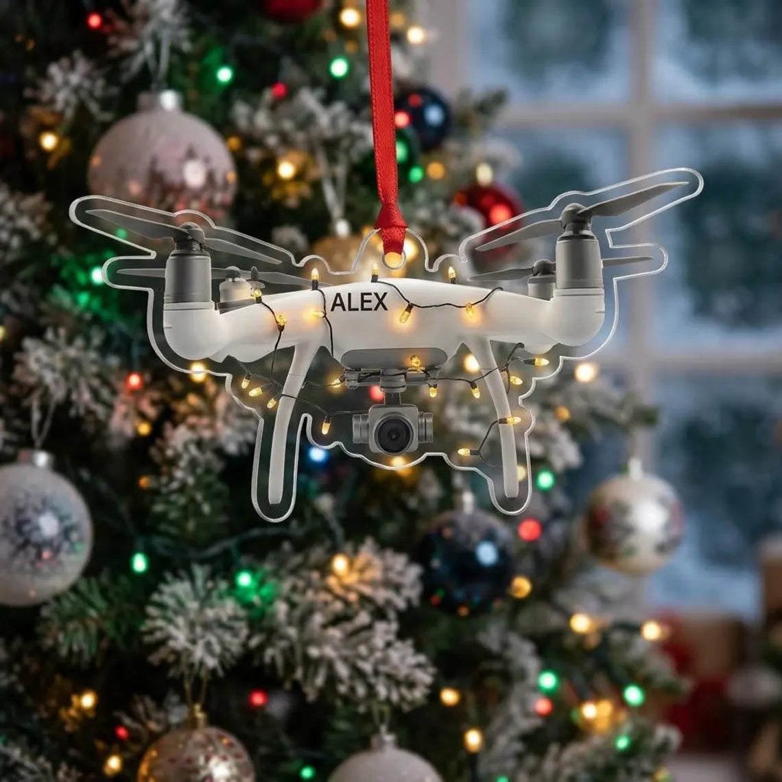 Personalized Drone Christmas Ornament, Custom Drone Pilot Xmas Tree Decor, Quadcopter Enthusiast Gift, Hobbyist Tech Holiday Ornament