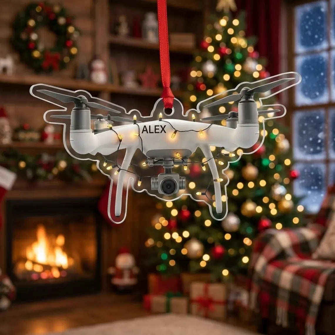 Personalized Drone Christmas Ornament, Custom Drone Pilot Xmas Tree Decor, Quadcopter Enthusiast Gift, Hobbyist Tech Holiday Ornament