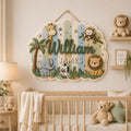 Personalized Safari Wooden Name Sign, Custom Jungle Animal Nursery Wall Decor, Baby Boy Name Plaque, Woodland Kids Room Sign, Baby Shower