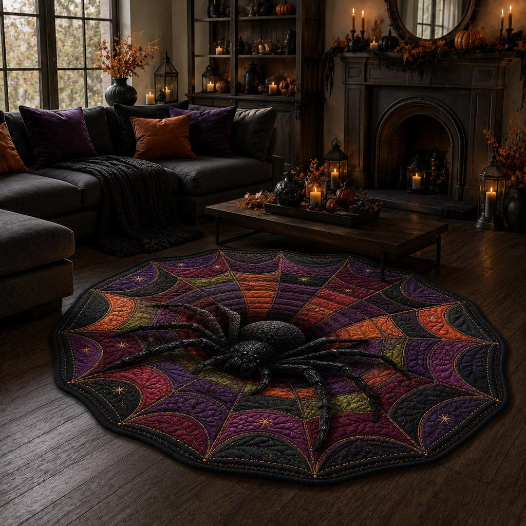 3D Spider Web Halloween Rug, Round Spider Illusion Floor Mat, Gothic Haunted Decor
