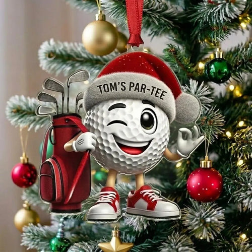 2D Flat Personalized Winking Golf Ball Christmas Ornament, Custom Golfer Name Keepsake, Sports Decor