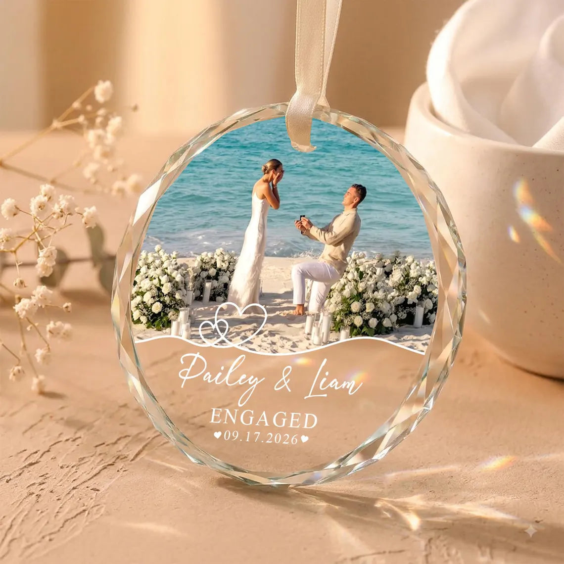 Custom Engagement Photo Ornament, Engagement Ornament, Marriage Proposal Gift, Newlywed Picture Keepsake, Couple Photo Engagement Gift