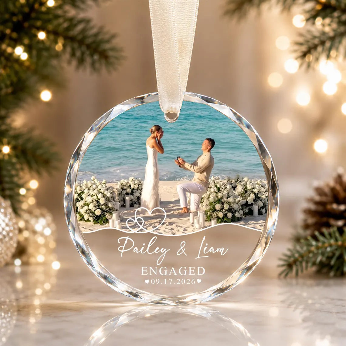 Custom Engagement Photo Ornament, Engagement Ornament, Marriage Proposal Gift, Newlywed Picture Keepsake, Couple Photo Engagement Gift