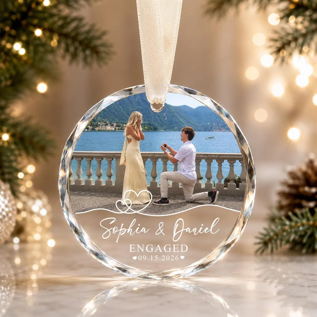 Custom Engagement Photo Ornament, Engagement Ornament, Marriage Proposal Gift, Newlywed Picture Keepsake, Couple Photo Engagement Gift