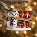 Personalized Patriotic Snowman Ornament, Custom Name Monogram Acrylic 2D Flat Tree Decor, USA 250th Anniversary Christmas Keepsake Gift