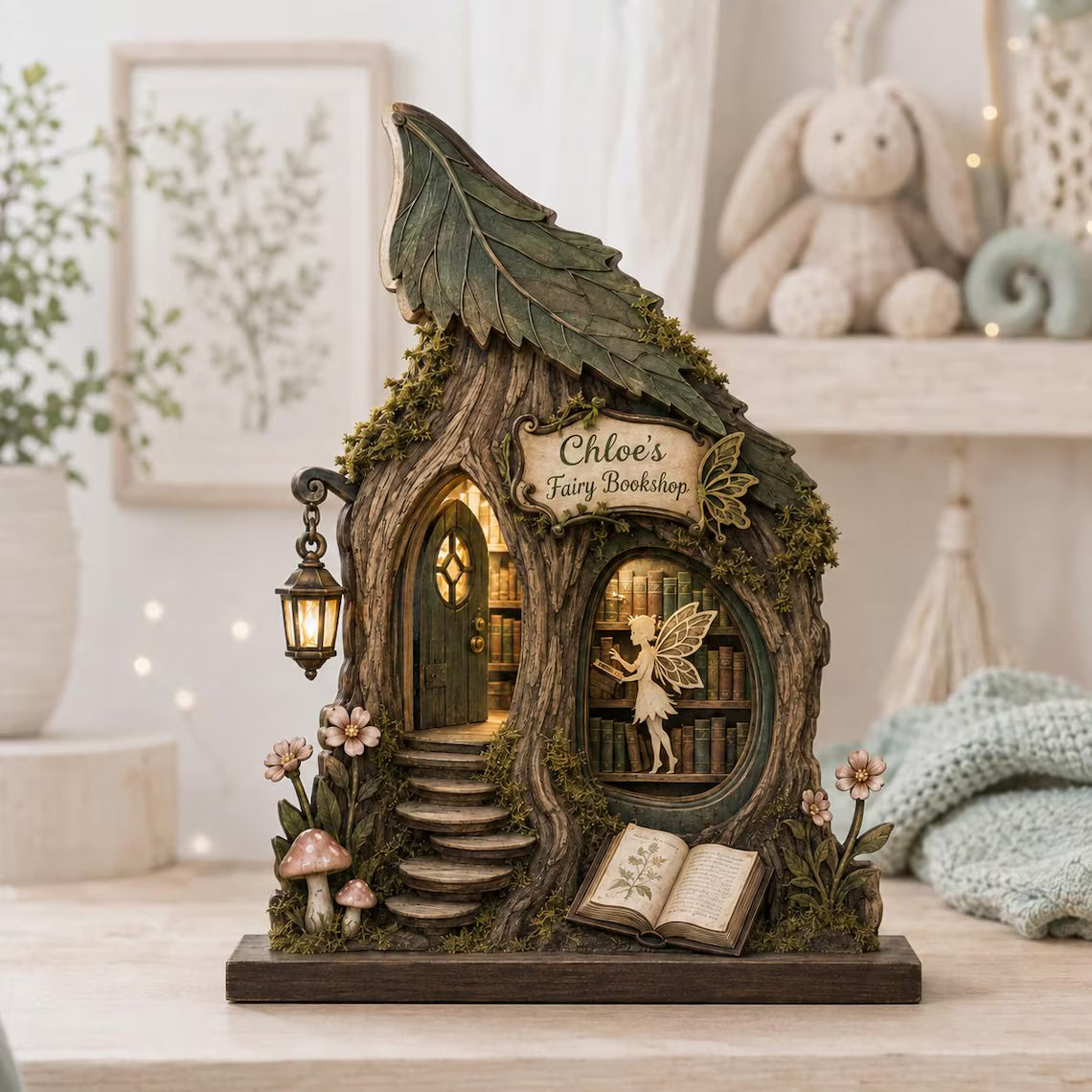 2D Print Personalized Fairy Bookshop Wooden Block, Enchanted Library Sign, Fantasy Shelf Decor (2D)