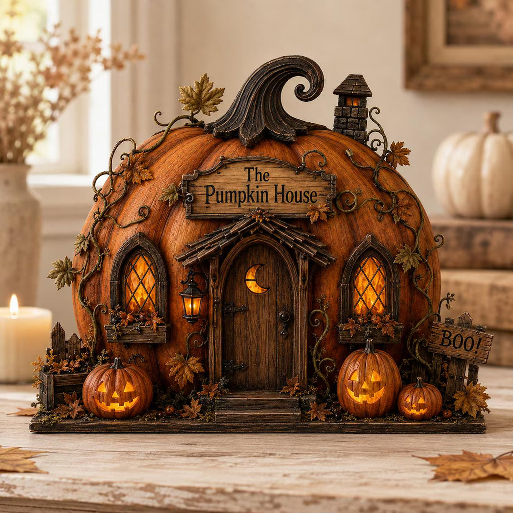 Pumpkin House Wooden Block, Layered Halloween Mantel and Shelf Decor