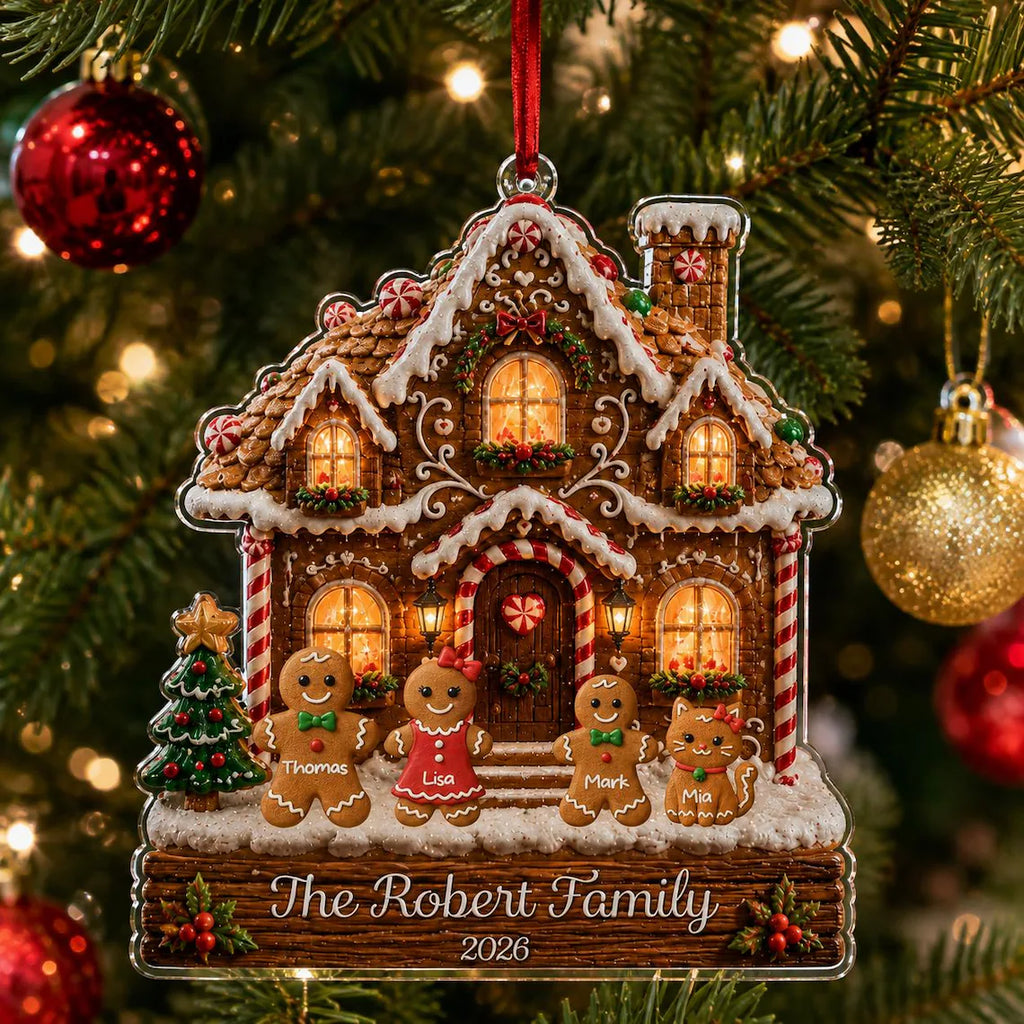 2D Flat Personalized Gingerbread House Acrylic Ornament, Custom Gingerbread Family Ornament, Faux 3D Holiday Decor, 2026 Christmas Keepsake