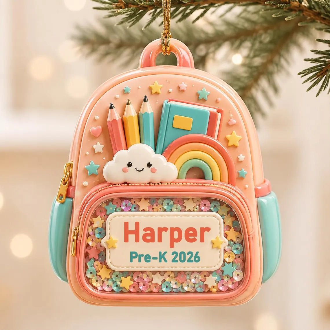 2D Flat Personalized Kindergarten 2026 Ornament, Custom Backpack Keepsake, First Day of School Gift