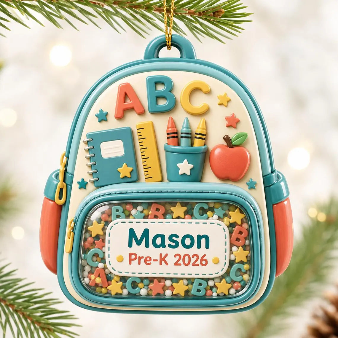 2D Flat Personalized Kindergarten 2026 Ornament, Custom Backpack Keepsake, First Day of School Gift