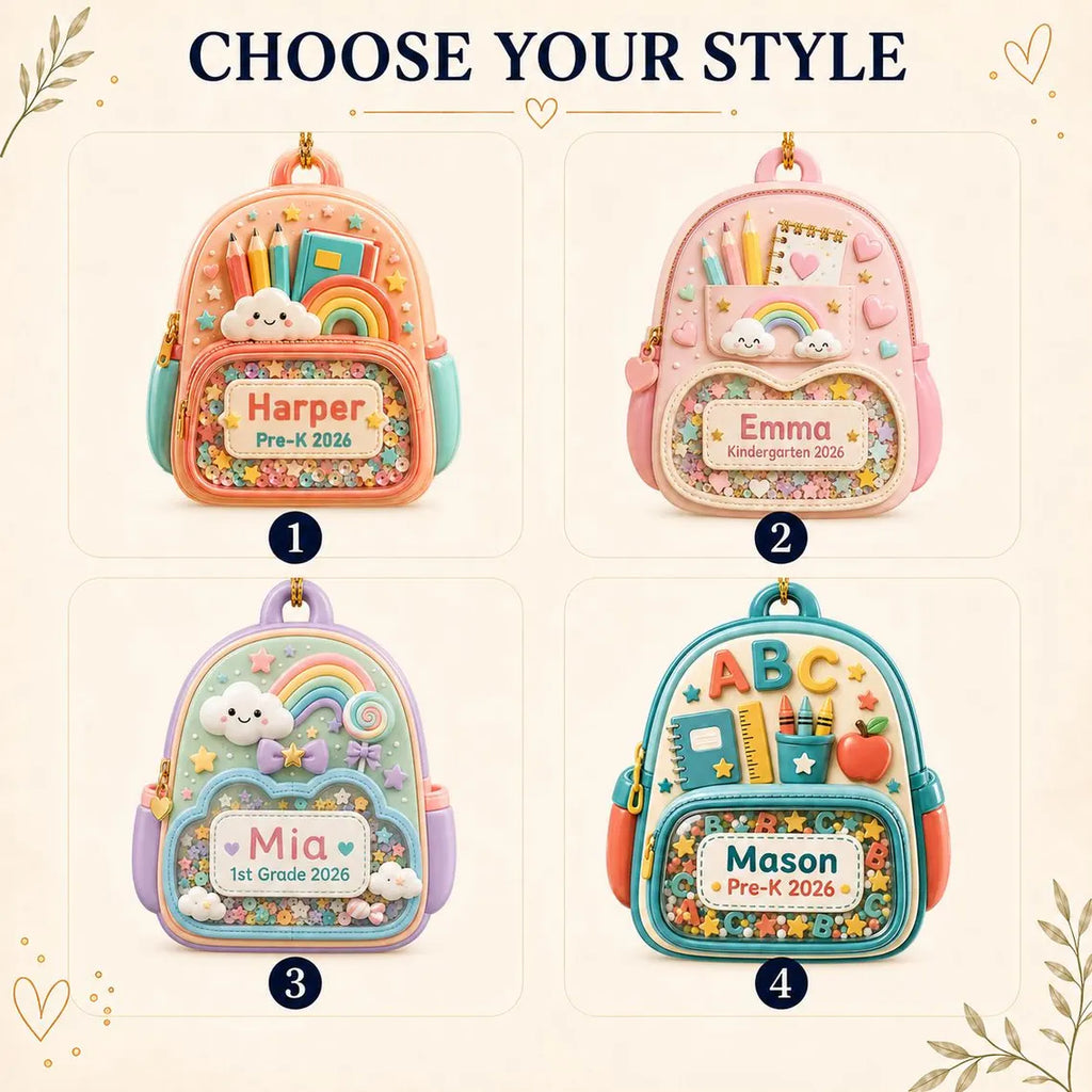 2D Flat Personalized Kindergarten 2026 Ornament, Custom Backpack Keepsake, First Day of School Gift