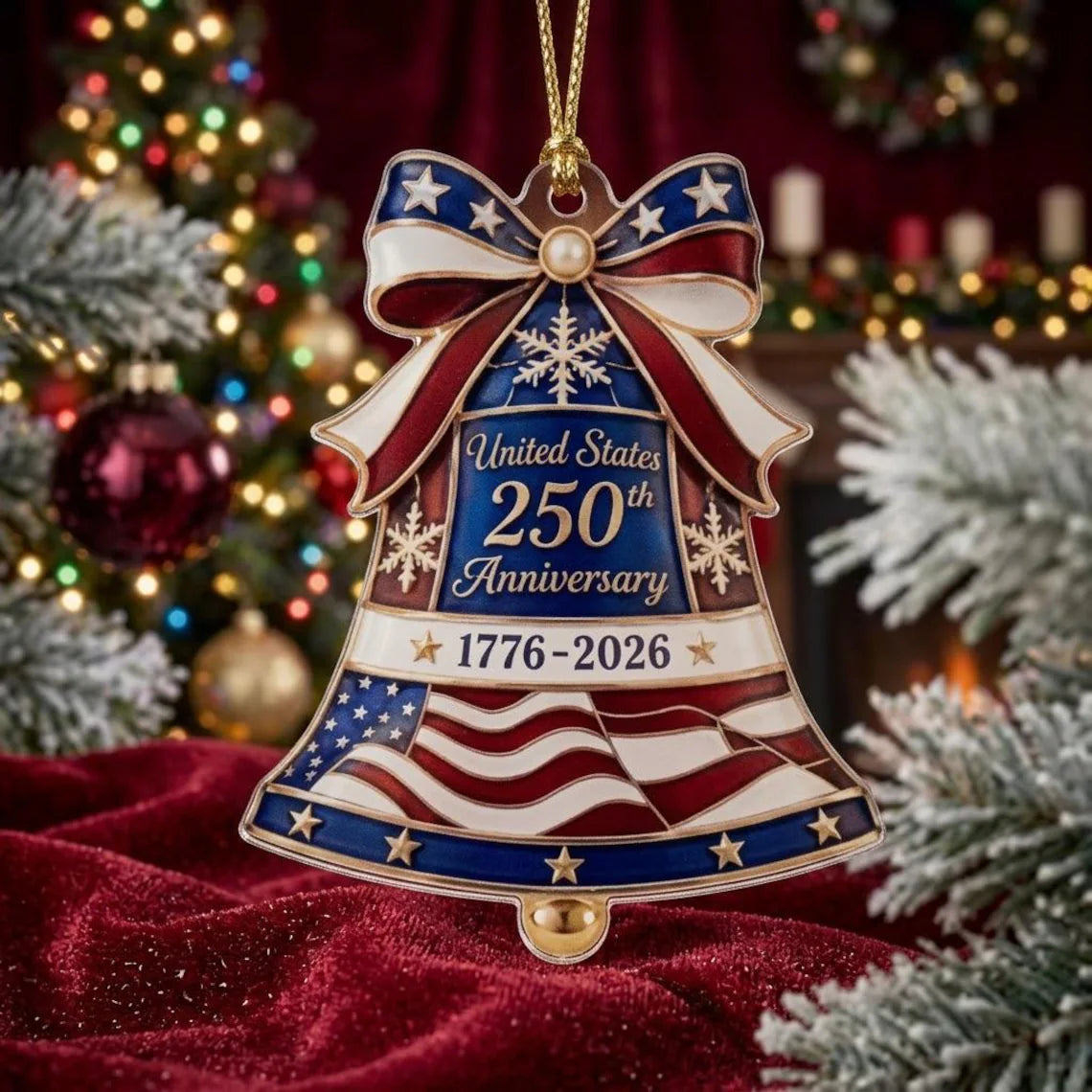 2D Flat Personalized USA 250th Anniversary Liberty Bell Ornament (1776-2026) Acrylic Christmas Tree Decor, Patriotic Keepsake Gift