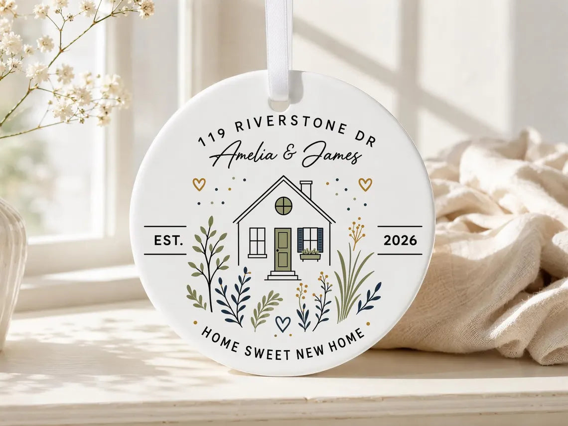 Personalized New Home Ornament With Custom Address Names Year, Housewarming Gift For Couple, First Home Keepsake