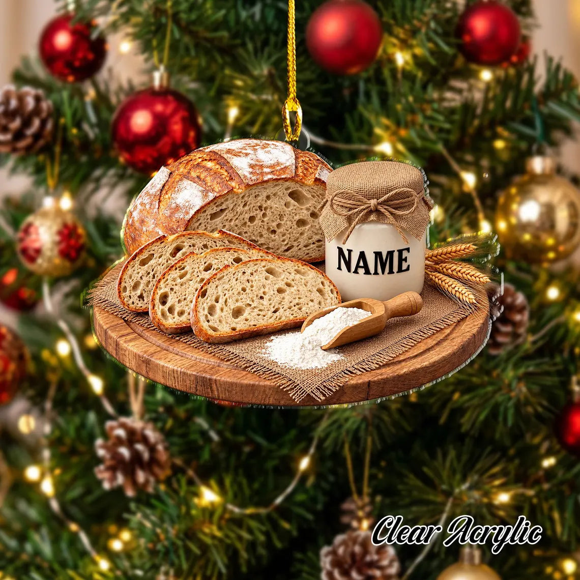 2D FlatPersonalize Sourdough Bread Christmas Ornament, Custom Artisan Baker Gift, Sourdough Loaf Decor, Pastry Chef Tree Ornament