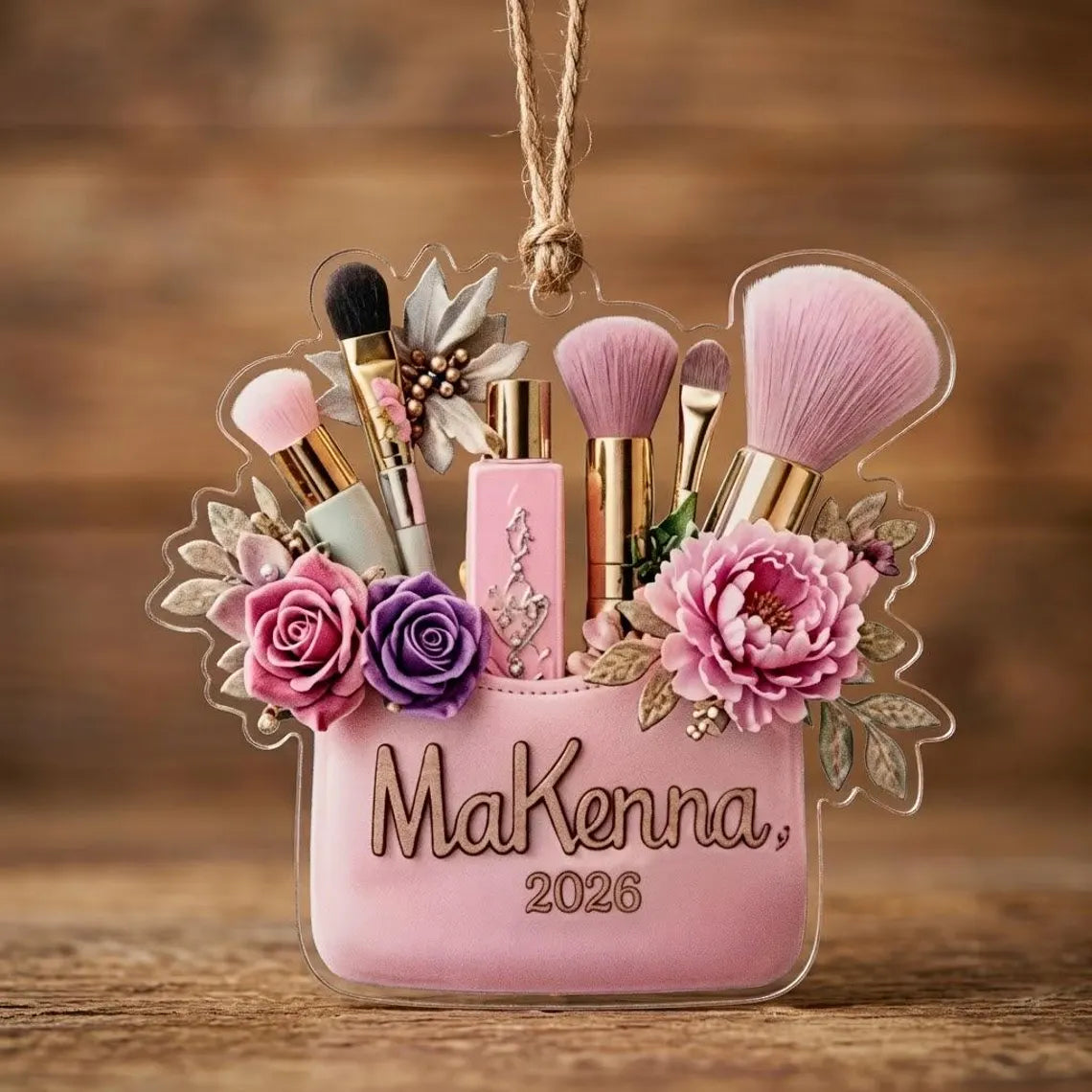 Custom Name Makeup Bag Christmas Ornament Acrylic Cosmetic Brush Holiday Tree Decoration