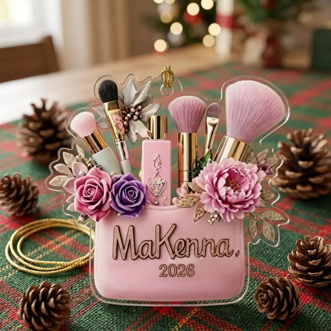 Custom Name Makeup Bag Christmas Ornament Acrylic Cosmetic Brush Holiday Tree Decoration