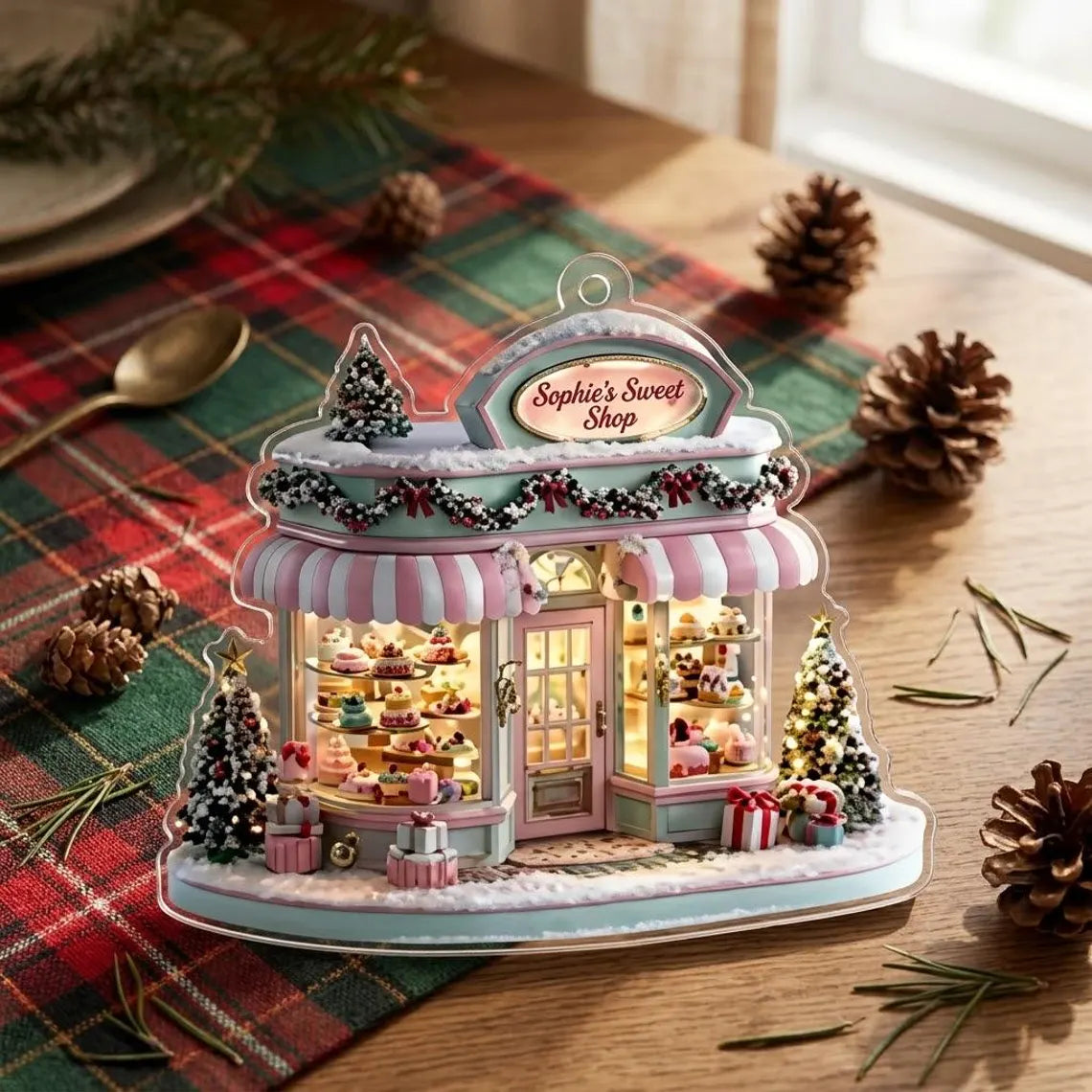 Personalized Candy Shop Christmas Ornament, Custom Sweet Store Keepsake Decor