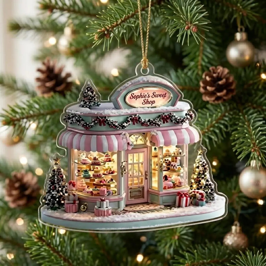 Personalized Candy Shop Christmas Ornament, Custom Sweet Store Keepsake Decor