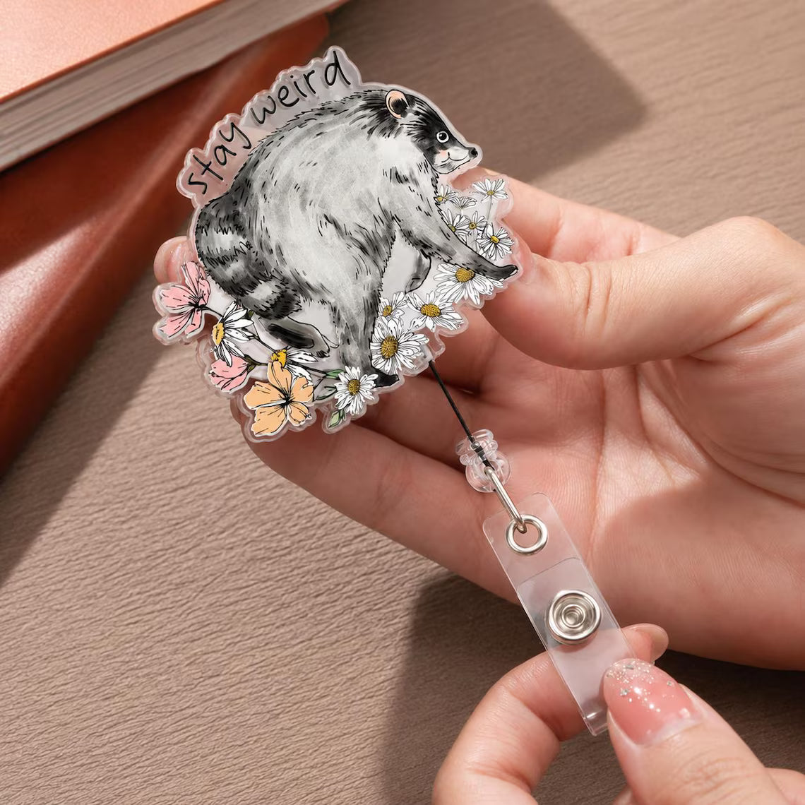 Weird Jimothy Raccoon Badge Reel, Funny Jimothy Badge Reel, Funny Possum Badge Holder, Cute Animal ID Reel, Floral Opossum Nurse Badge Reel