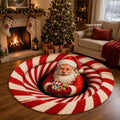 Santa Candy Cane 3D Illusion Rug, Christmas Round Area Carpet, Santa Claus Floor Mat, Peppermint Holiday Decor, Xmas Home Gift