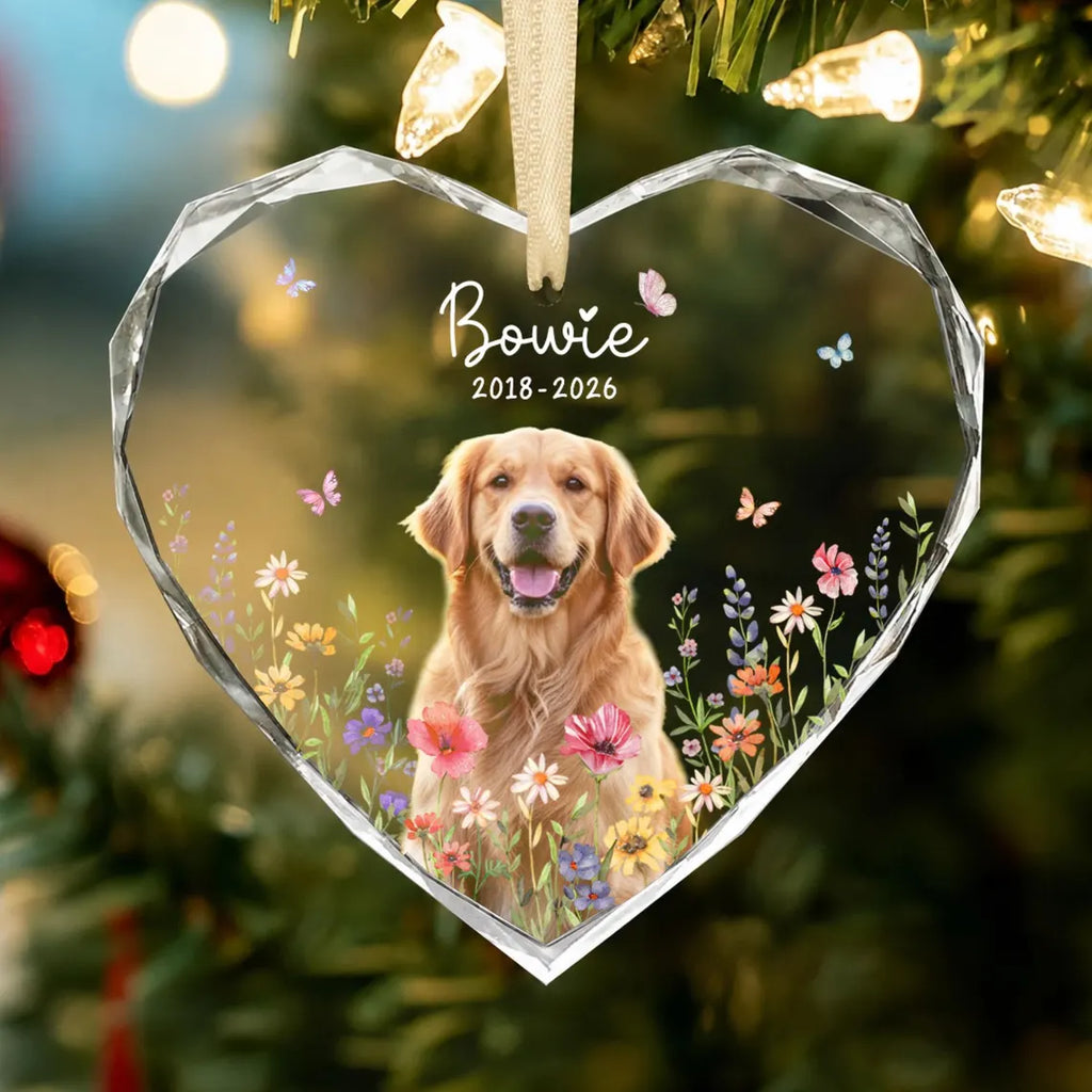 Personalized Dog Memorial Ornament with Photo, Dog Remembrance Keepsake, Glass Ornament