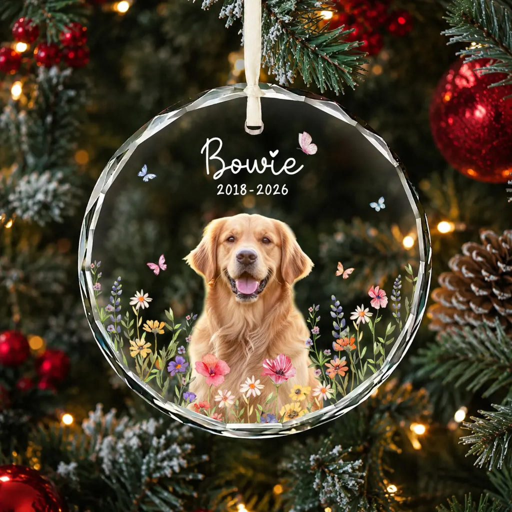 Personalized Dog Memorial Ornament with Photo, Dog Remembrance Keepsake, Glass Ornament