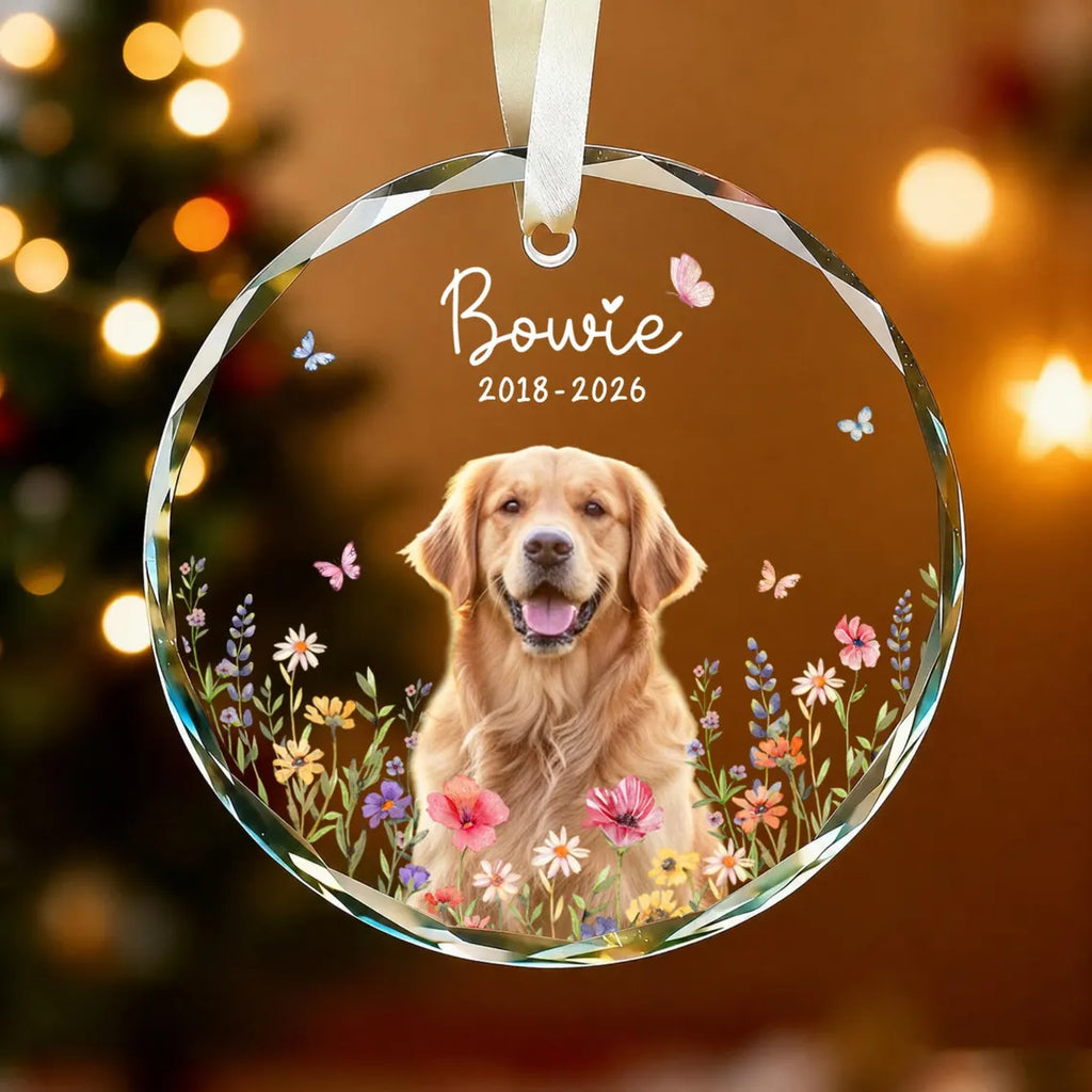 Personalized Dog Memorial Ornament with Photo, Dog Remembrance Keepsake, Glass Ornament