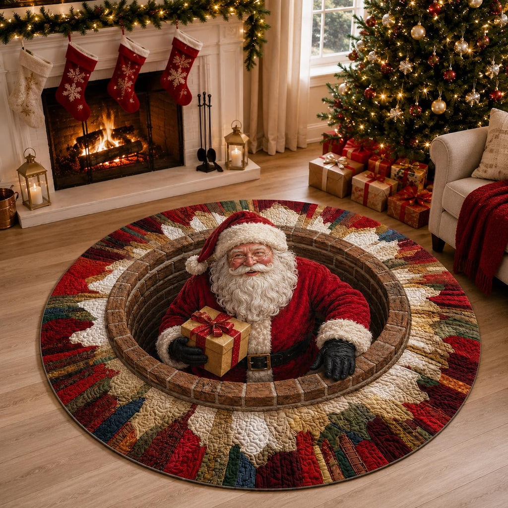 Christmas Santa 3D Round Rug, Christmas Vortex Optical Illusion Floor Mat, Non Slip Xmas Home Decor, Christmas Gift for Family