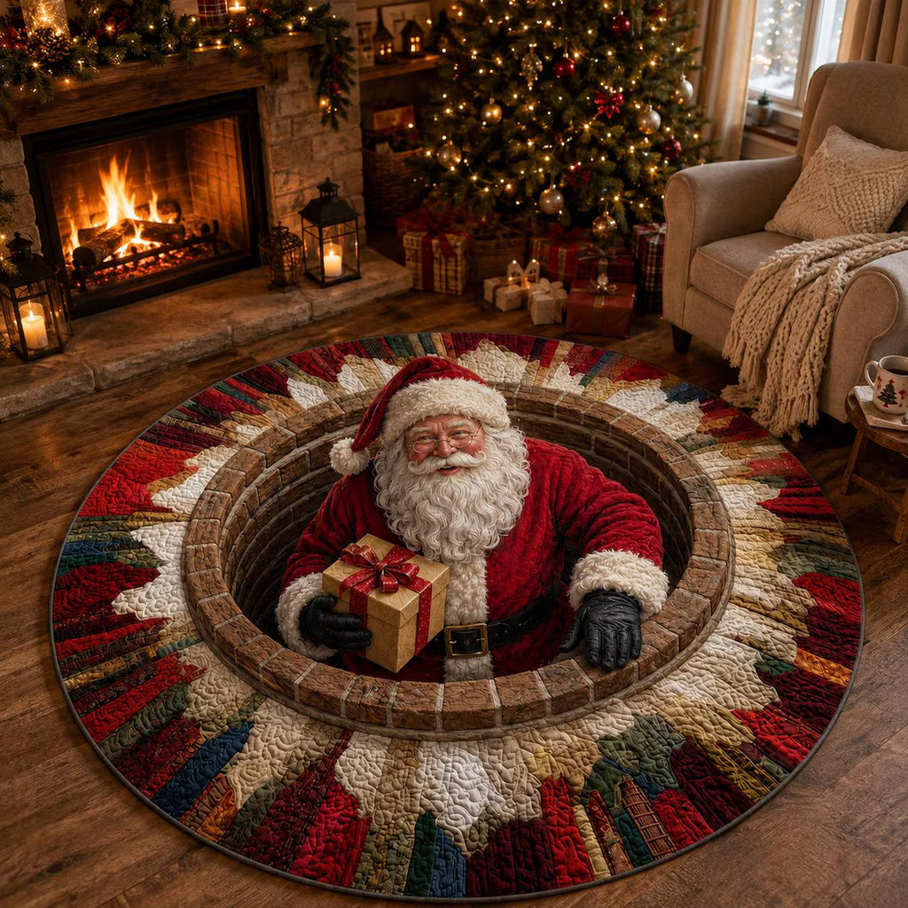 Christmas Santa 3D Round Rug, Christmas Vortex Optical Illusion Floor Mat, Non Slip Xmas Home Decor, Christmas Gift for Family