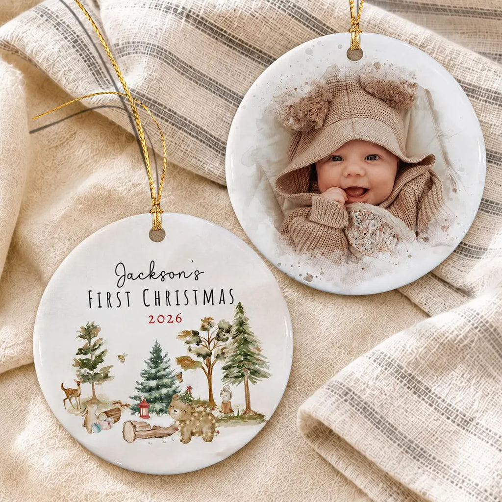 Personalized Baby's First Christmas Ornament 2026, Baby Shower Photo Keepsake