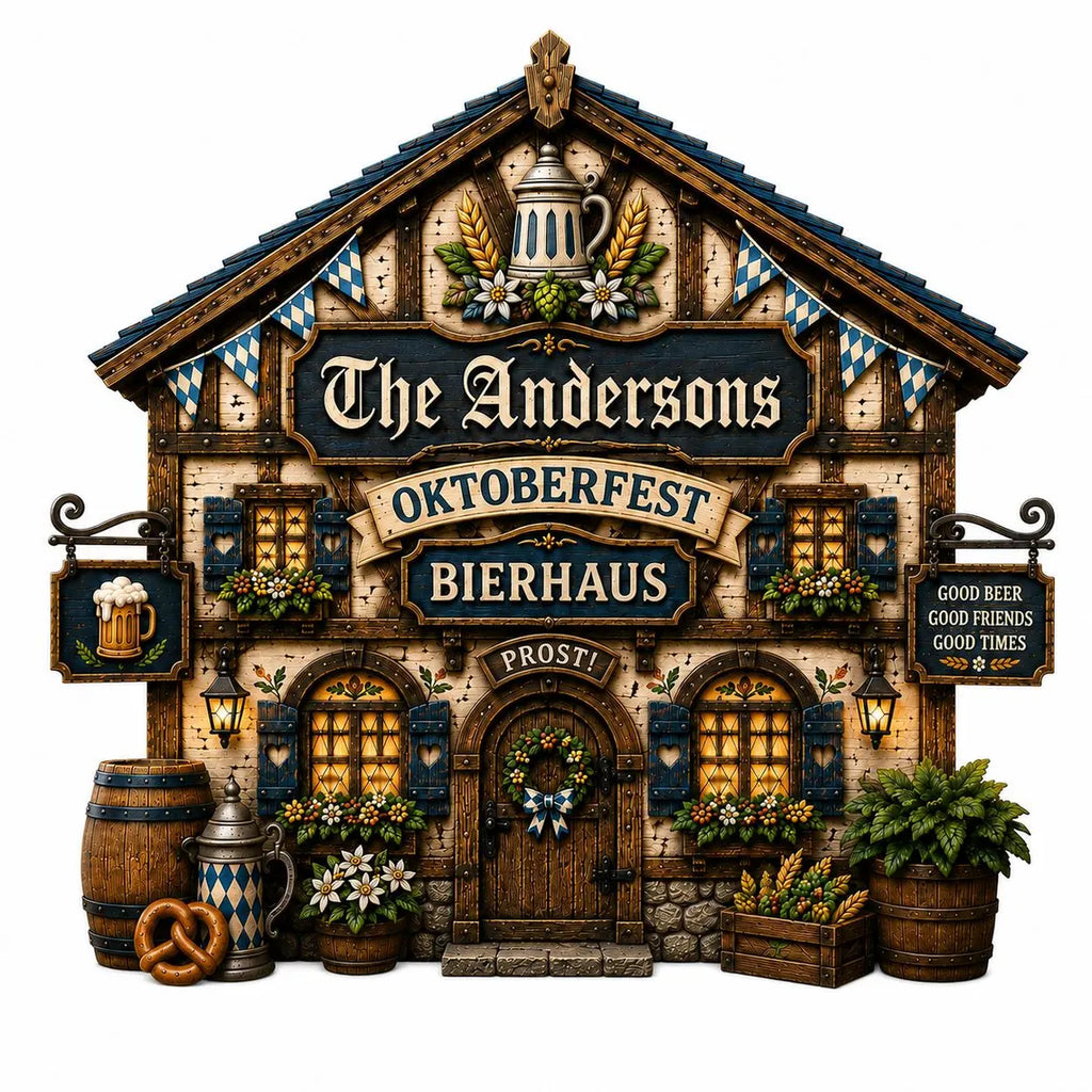 Personalized Oktoberfest Bierhaus Wooden Block, Bavarian Beer Hall Decor, Custom Family Name Shelf Sitter, German Beer Lover Gift