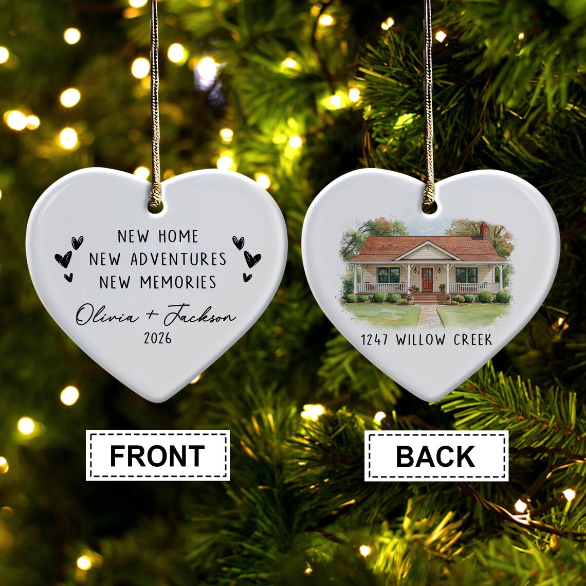 Personalized Watercolor New Home Photo Ornament,Custom House Address Ornament, Housewarming Gift, Realtor Client Gift, Couples Home Ornament