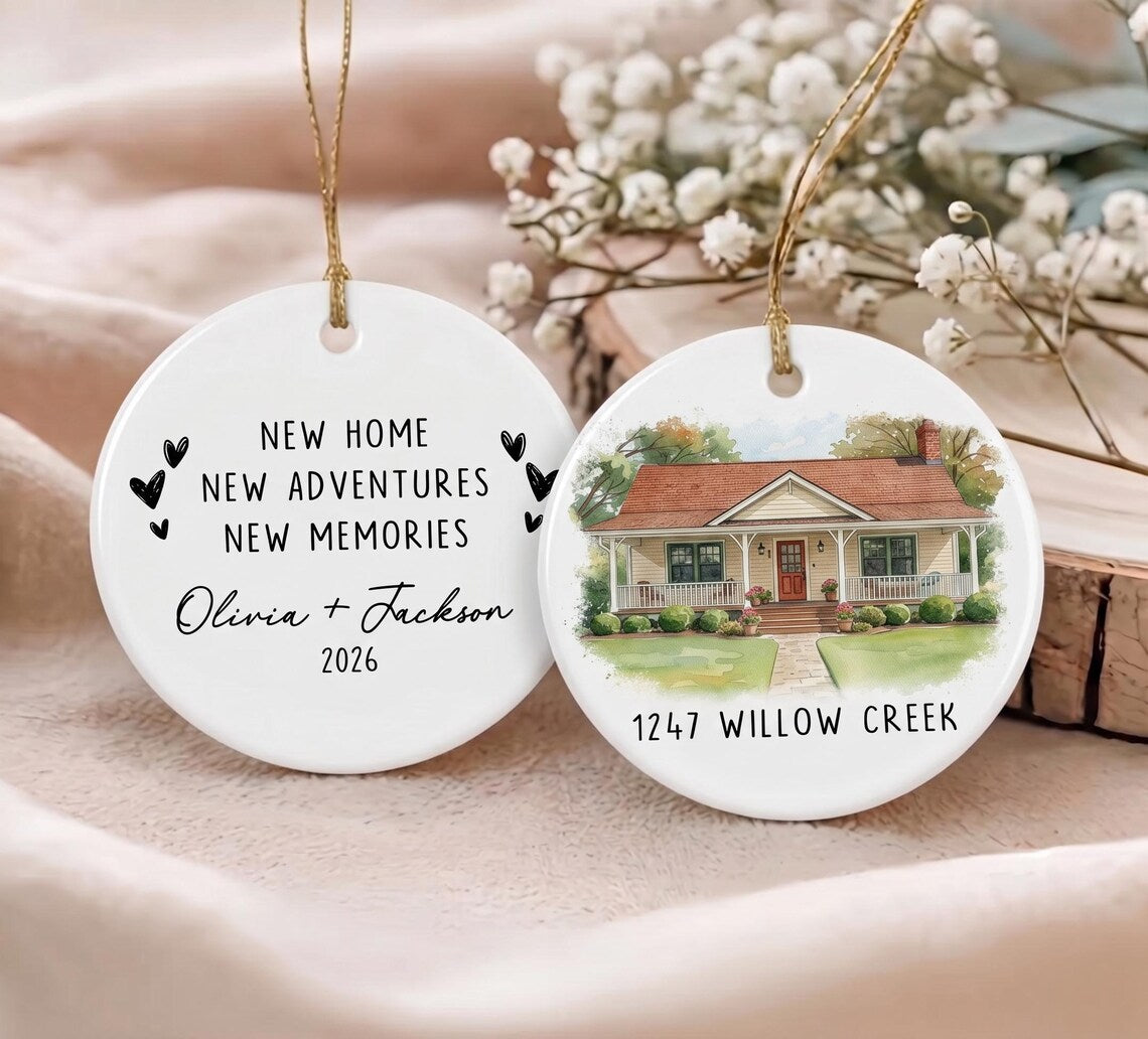 Personalized Watercolor New Home Photo Ornament,Custom House Address Ornament, Housewarming Gift, Realtor Client Gift, Couples Home Ornament