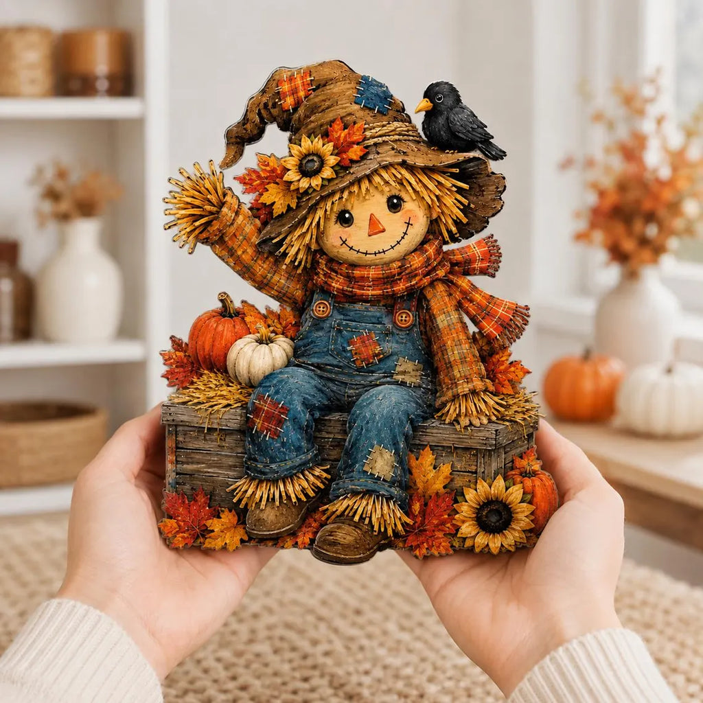 Personalized Fall Scarecrow Wooden Decor, Autumn Shelf Sitter, Thanksgiving Home Decor, Harvest Pumpkin Sign, Custom Fall Table Centerpiece