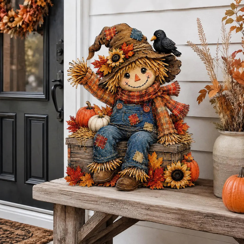 Personalized Fall Scarecrow Wooden Decor, Autumn Shelf Sitter, Thanksgiving Home Decor, Harvest Pumpkin Sign, Custom Fall Table Centerpiece