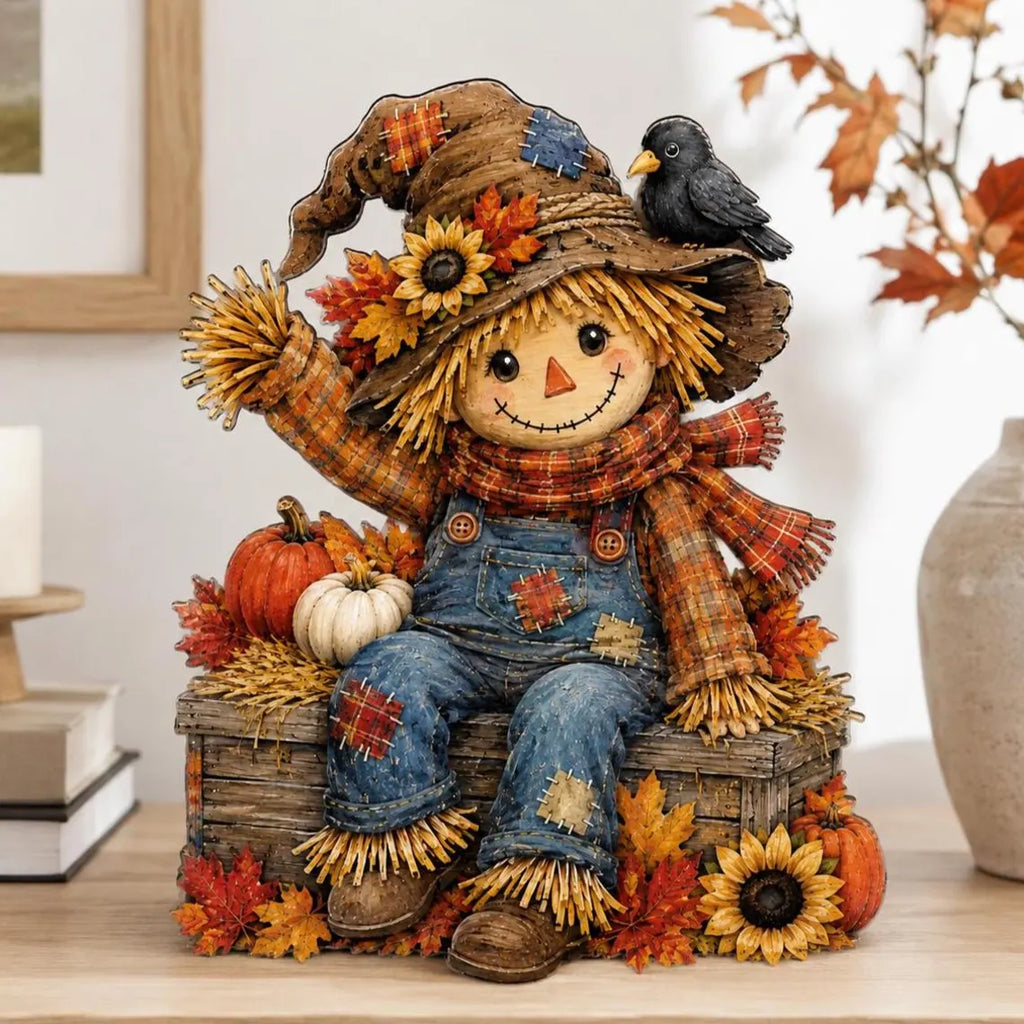 Personalized Fall Scarecrow Wooden Decor, Autumn Shelf Sitter, Thanksgiving Home Decor, Harvest Pumpkin Sign, Custom Fall Table Centerpiece