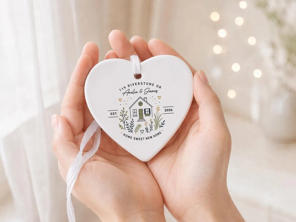 Personalized New Home Ornament With Custom Address Names Year, Housewarming Gift For Couple, First Home Keepsake